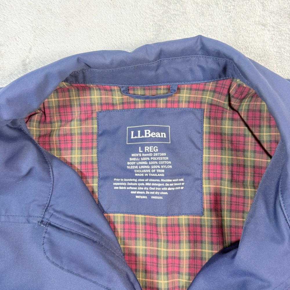 LL Bean Mens L Harrington Jacket Navy Blue H2OFF Water Resistant Plaid Lined - Picture 2 of 9